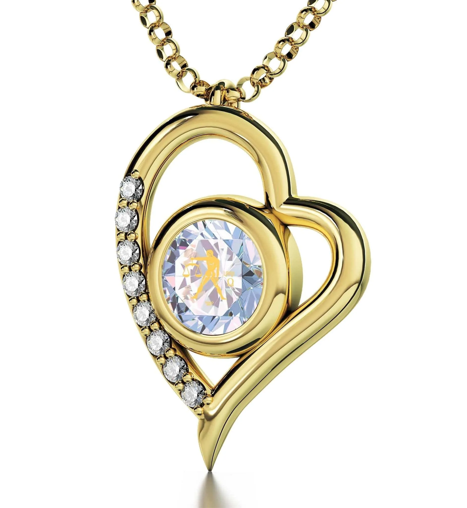 Libra Sign, 14k Gold Diamonds Necklace, Swarovski