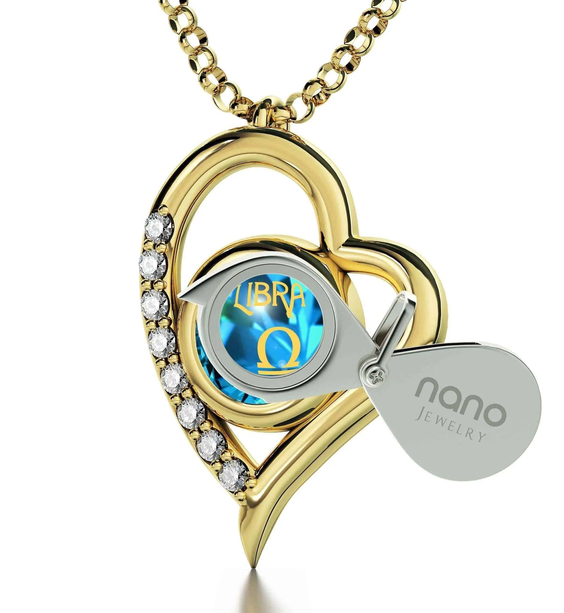 Libra Sign, 14k Gold Diamonds Necklace, Swarovski