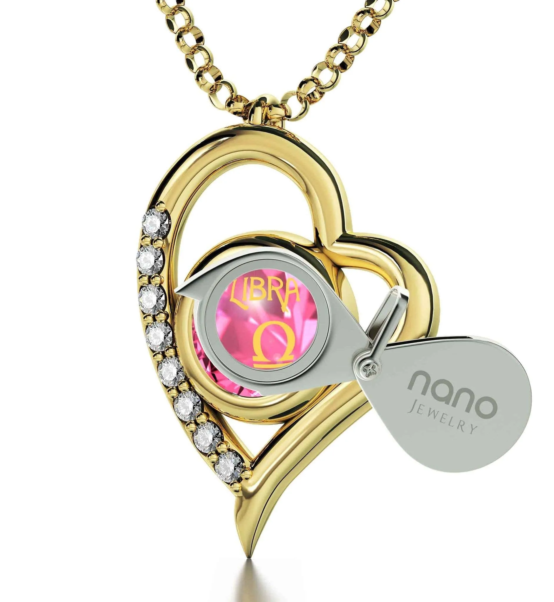 Libra Sign, 14k Gold Diamonds Necklace, Swarovski