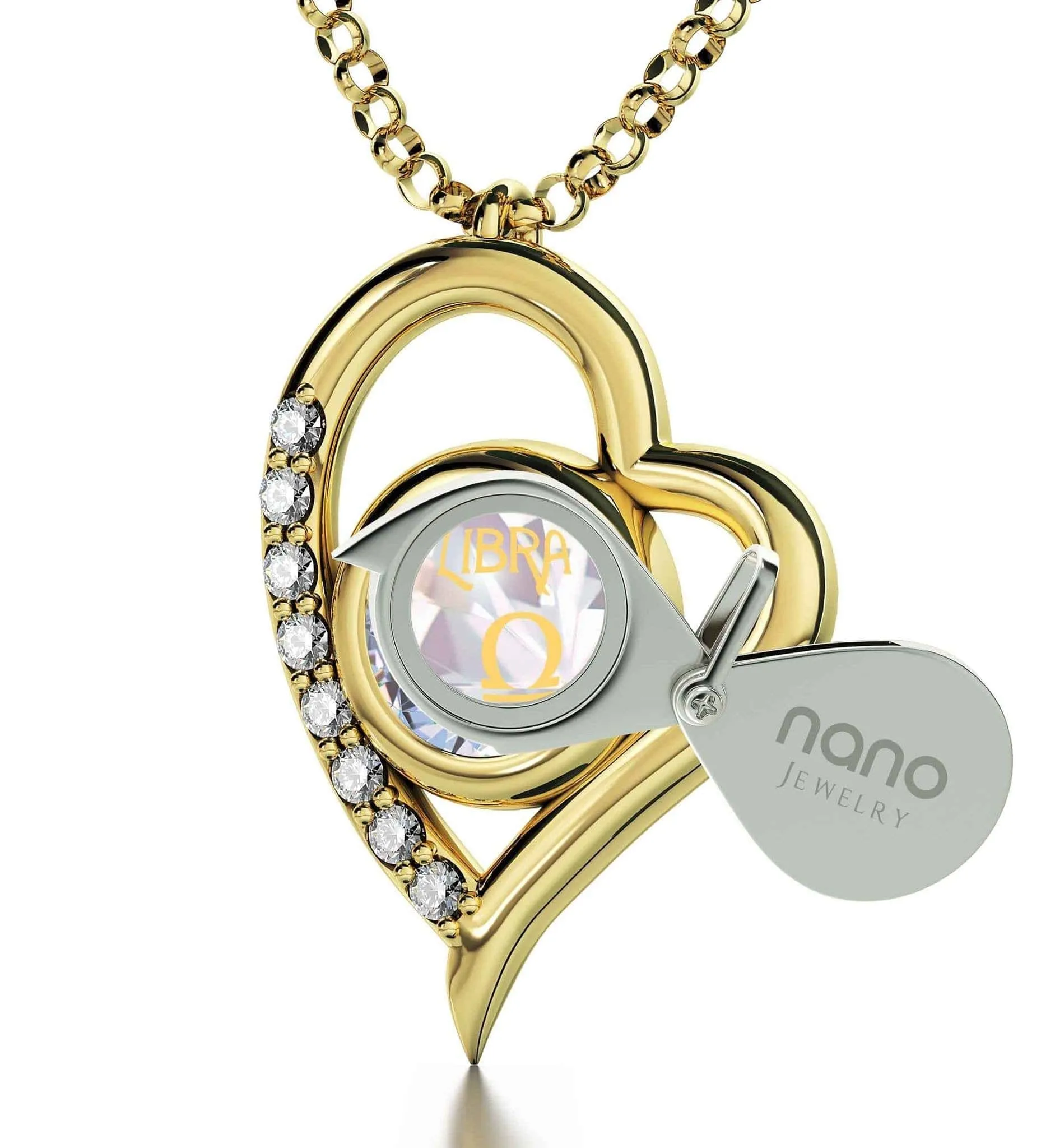 Libra Sign, 14k Gold Diamonds Necklace, Swarovski