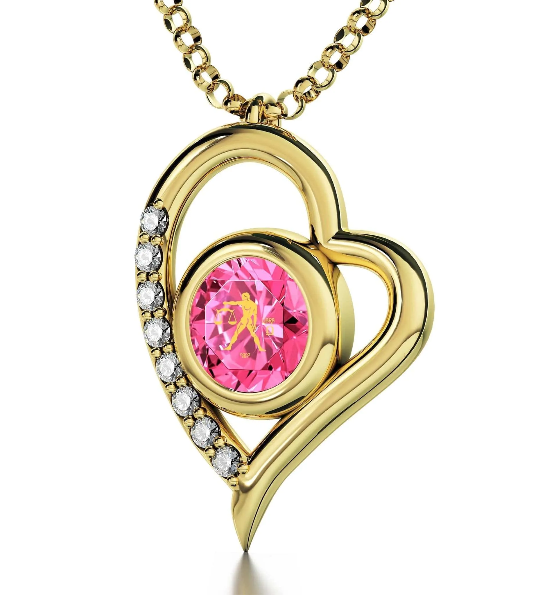Libra Sign, 14k Gold Diamonds Necklace, Swarovski