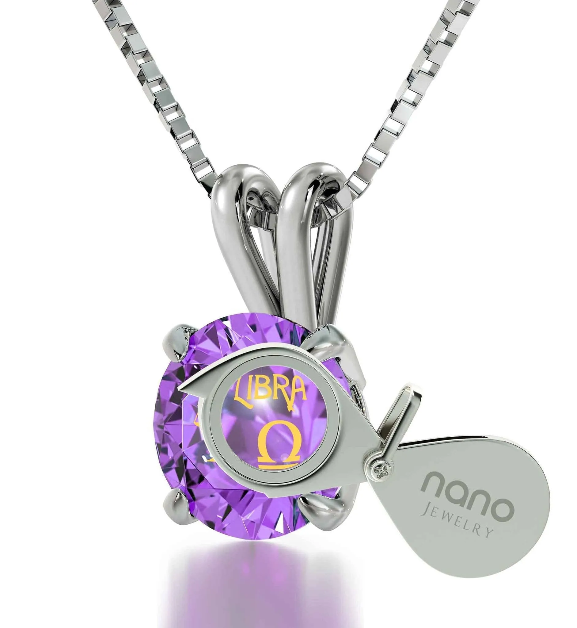 Libra Sign, 14k White Gold Necklace, Swarovski