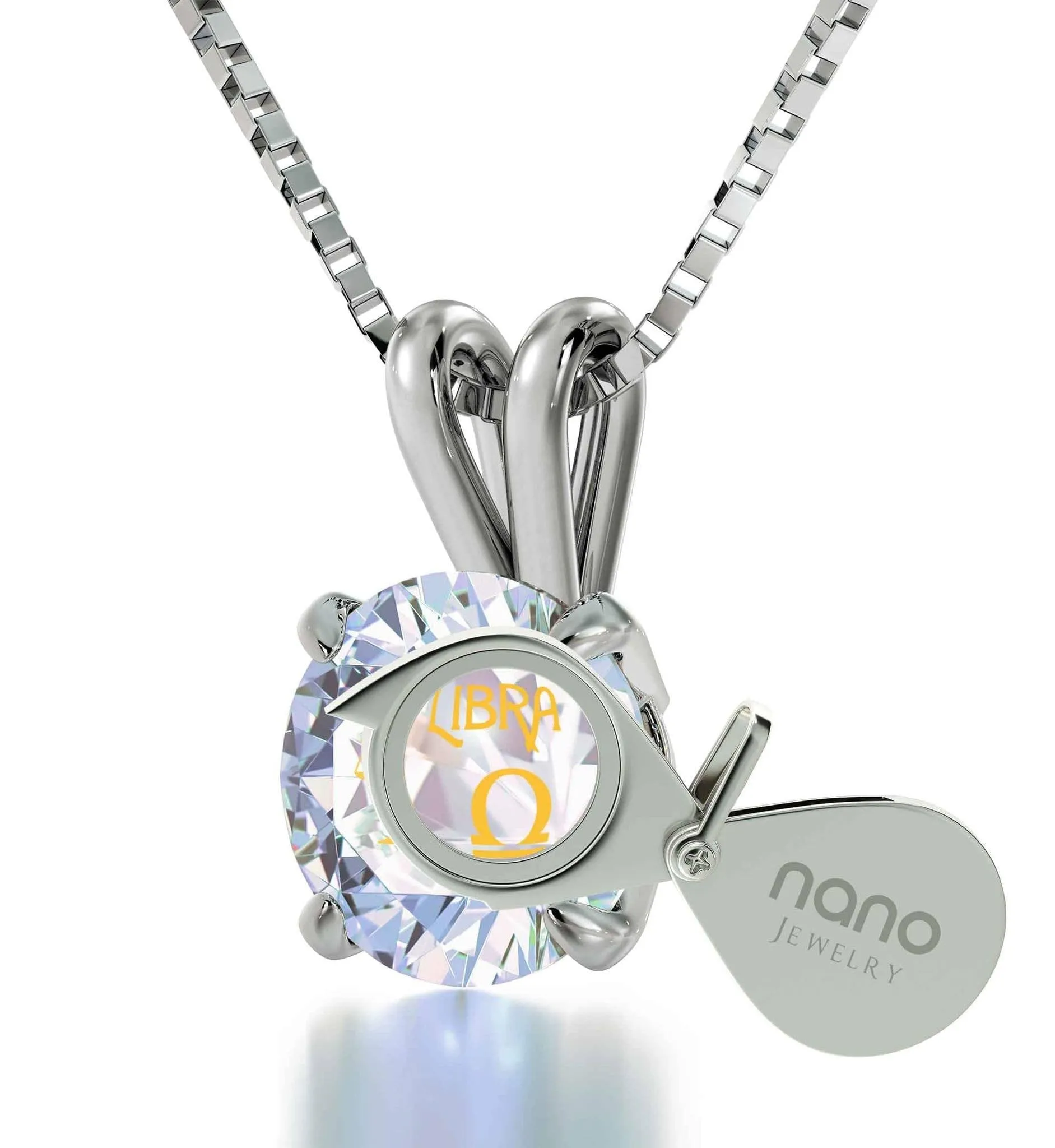 Libra Sign, 14k White Gold Necklace, Swarovski