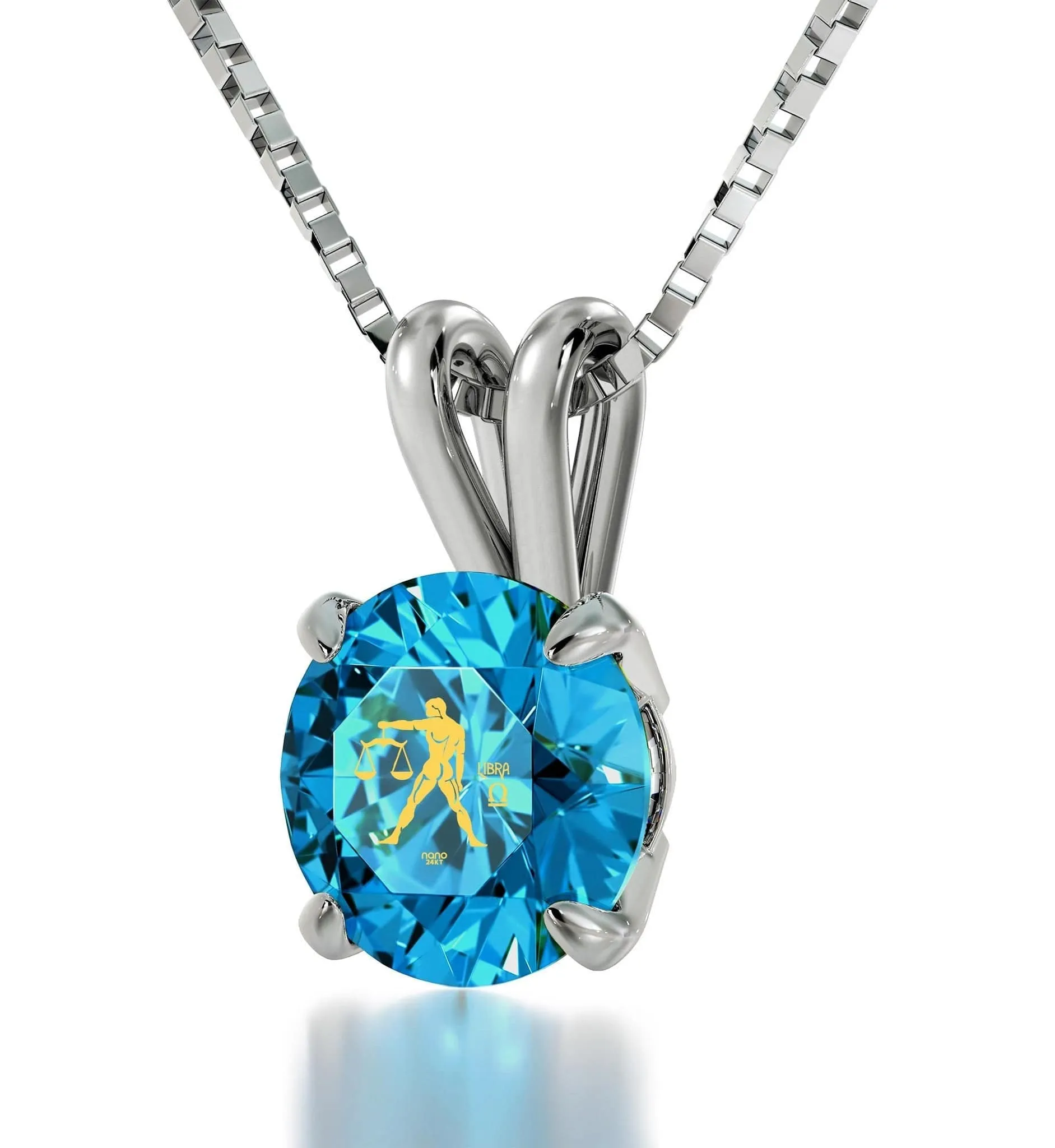 Libra Sign, 14k White Gold Necklace, Swarovski