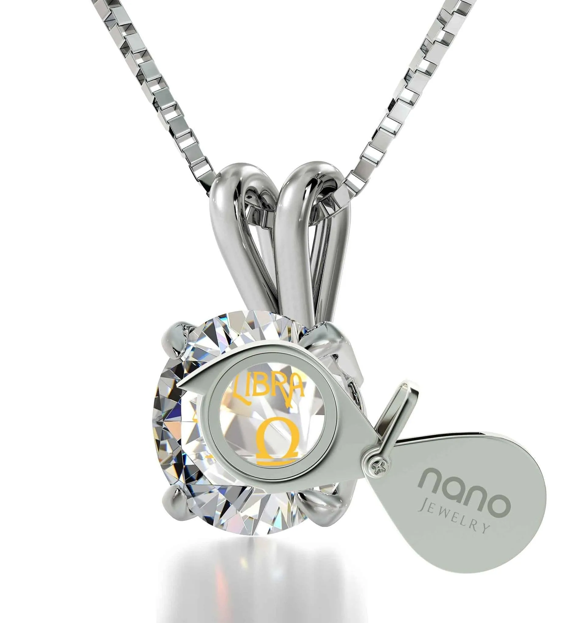 Libra Sign, 14k White Gold Necklace, Swarovski