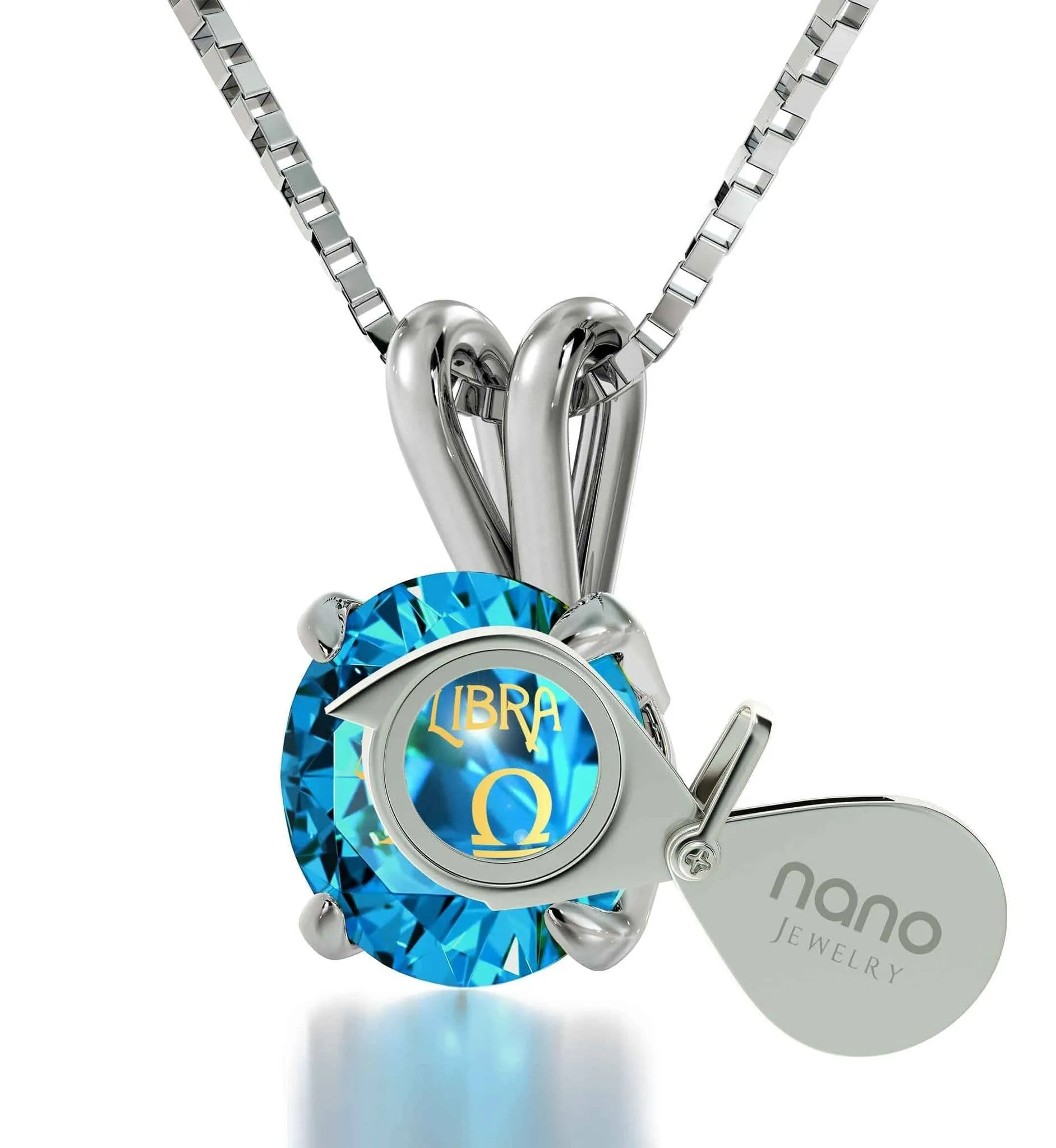 Libra Sign, 14k White Gold Necklace, Swarovski