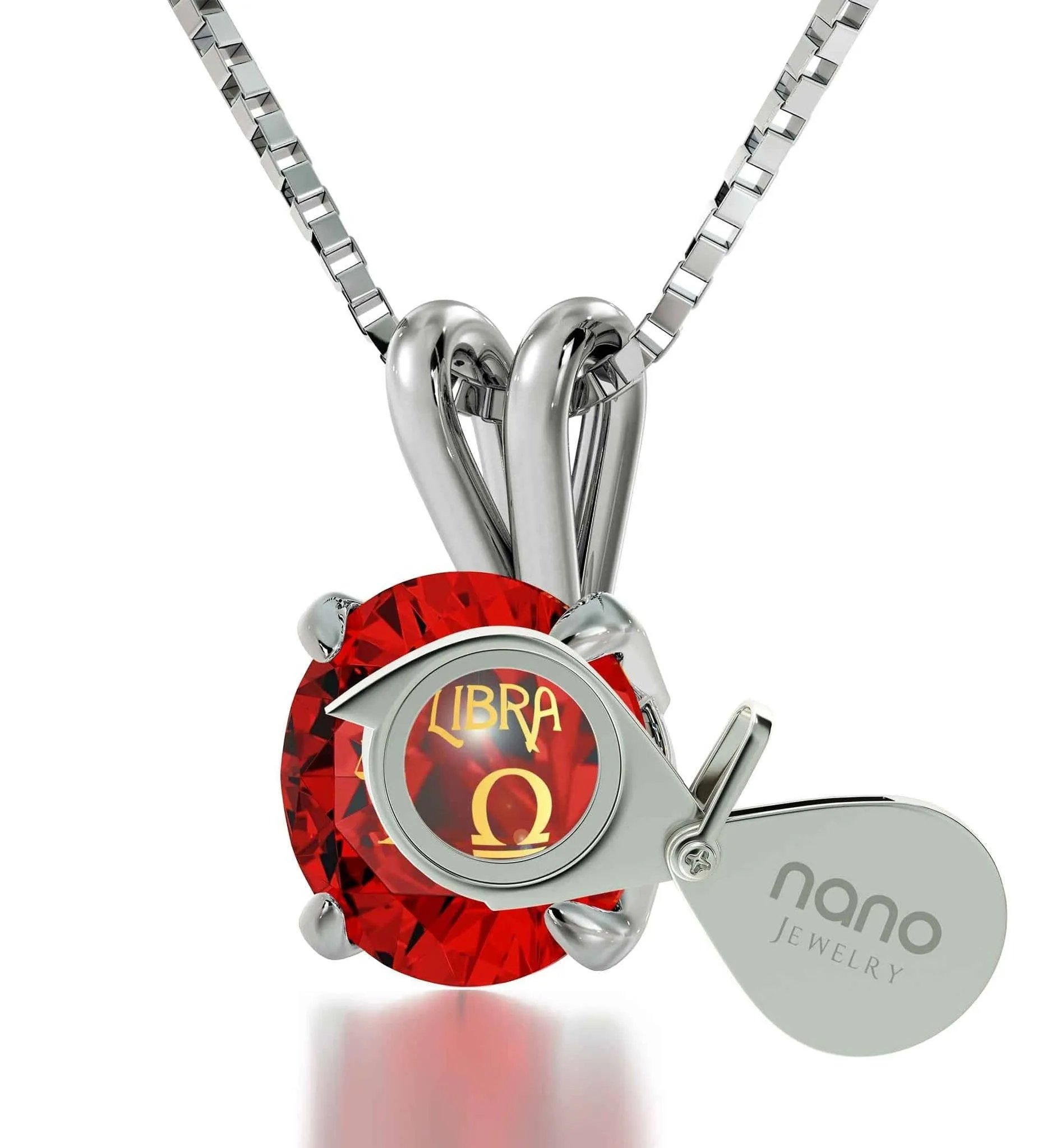 Libra Sign, 14k White Gold Necklace, Swarovski