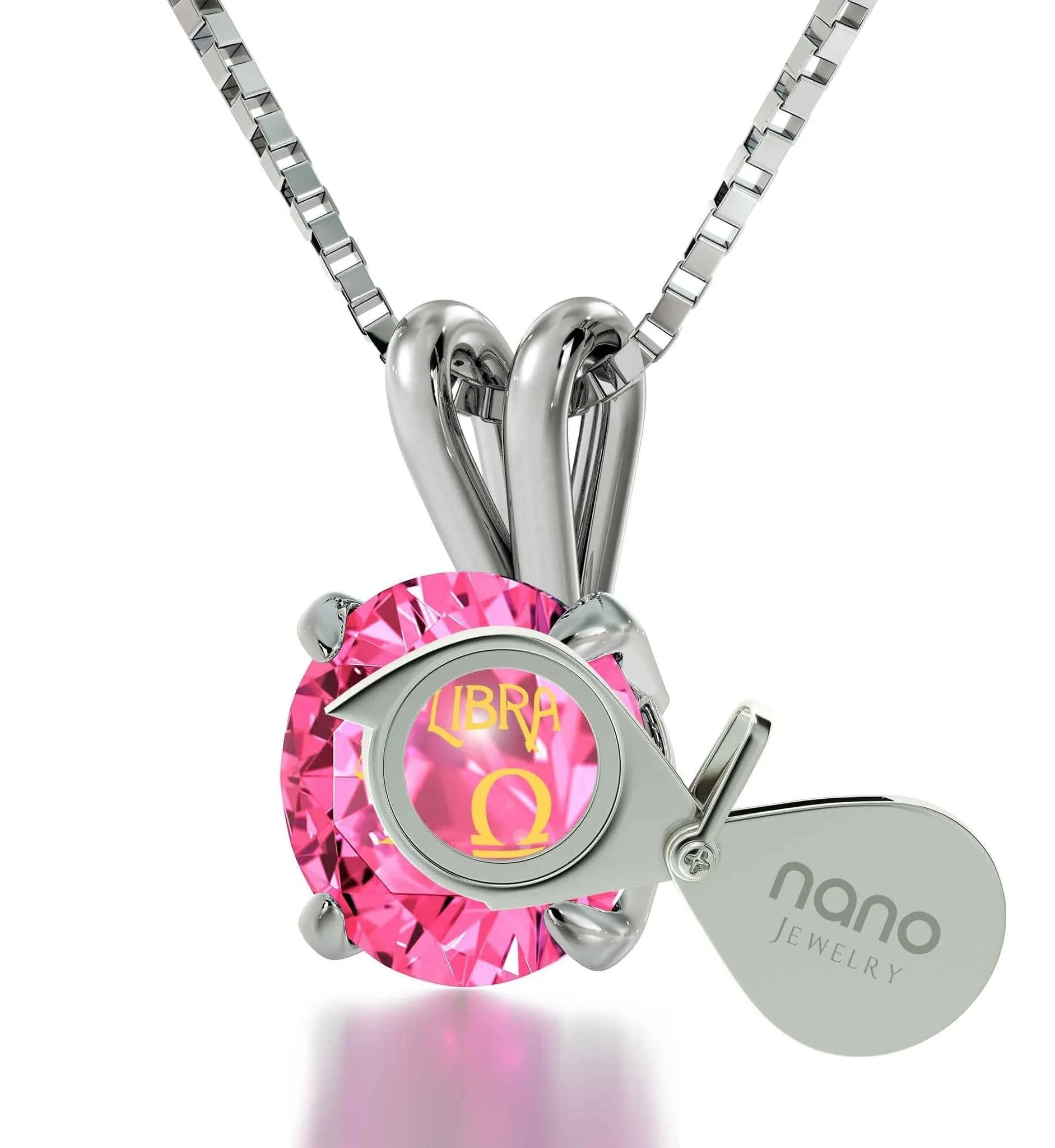 Libra Sign, 14k White Gold Necklace, Swarovski