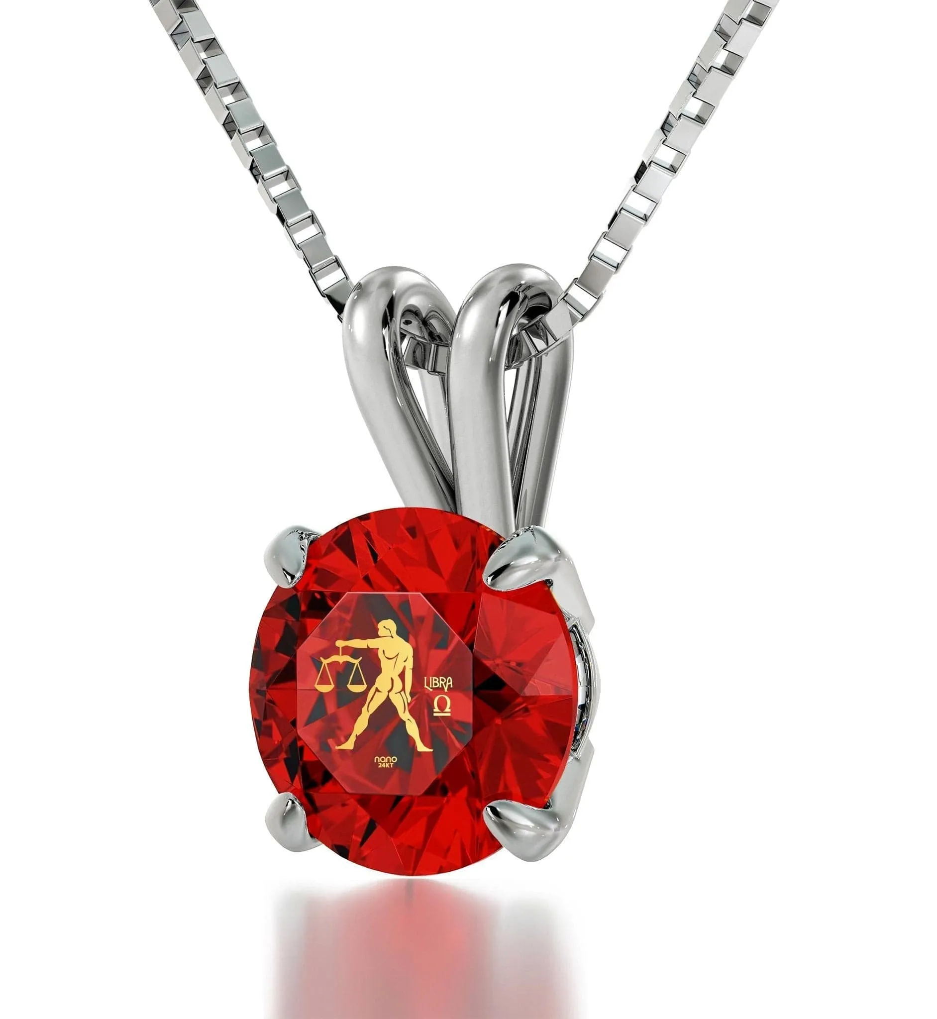 Libra Sign, 14k White Gold Necklace, Swarovski