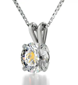 Libra Sign, 14k White Gold Necklace, Swarovski