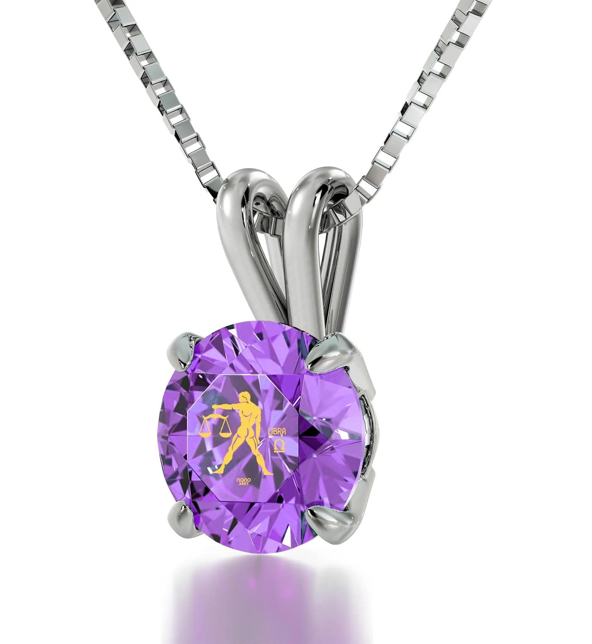 Libra Sign, 14k White Gold Necklace, Swarovski