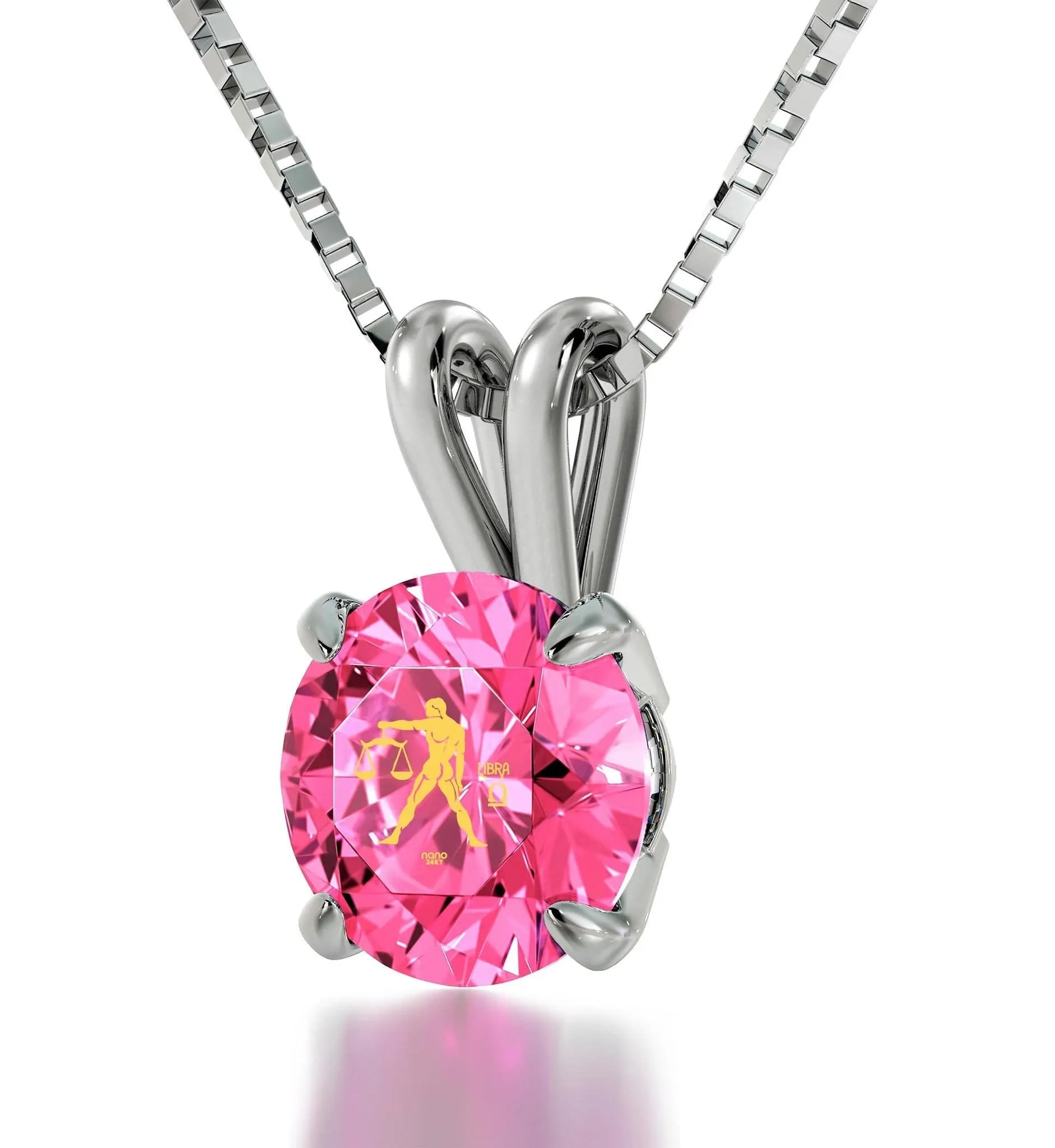 Libra Sign, 14k White Gold Necklace, Swarovski