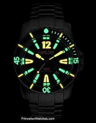 Lum-Tec Mens 300M Automatic Dive Watch - 40mm Case - Black with Orange Accents