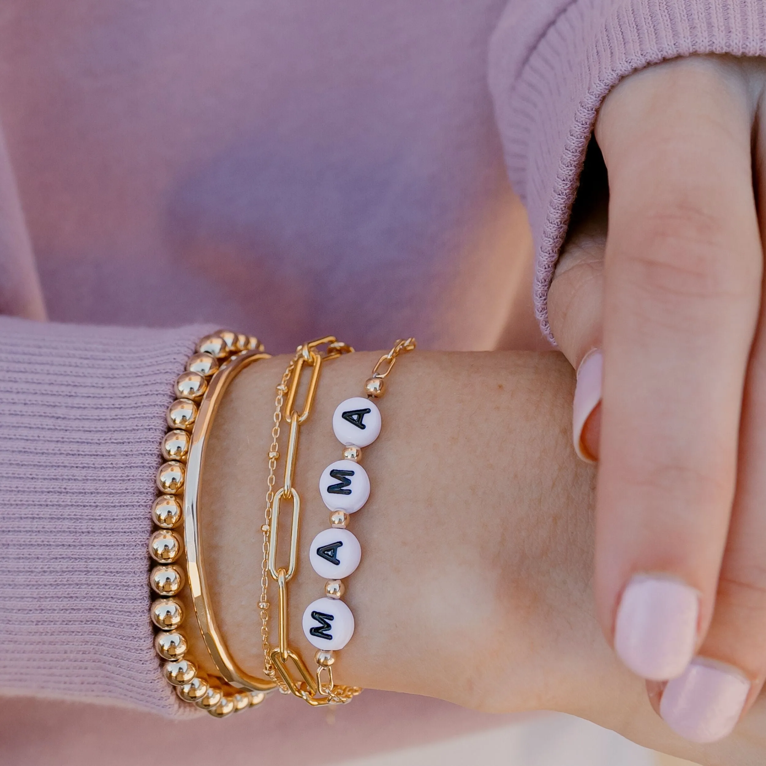 Mama Beaded Gold Bracelet