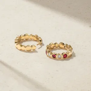 Mark Henry 18k Yellow Gold Bubbly Ruby and Diamond Mini Hoop Earrings