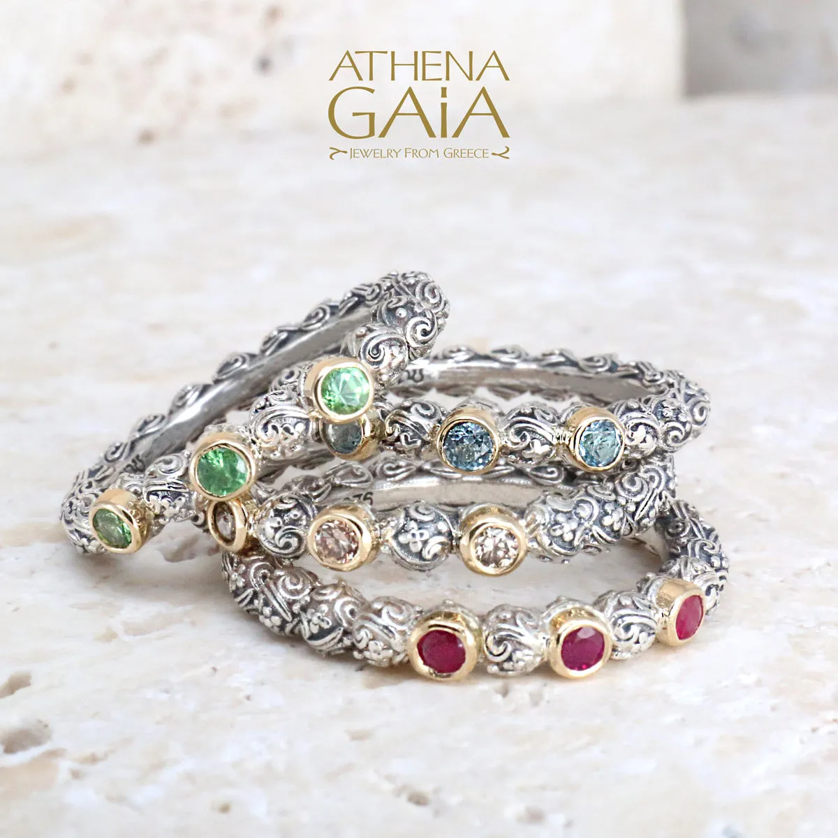 Meadow Breeze Triple Round Stone Stackable Ring