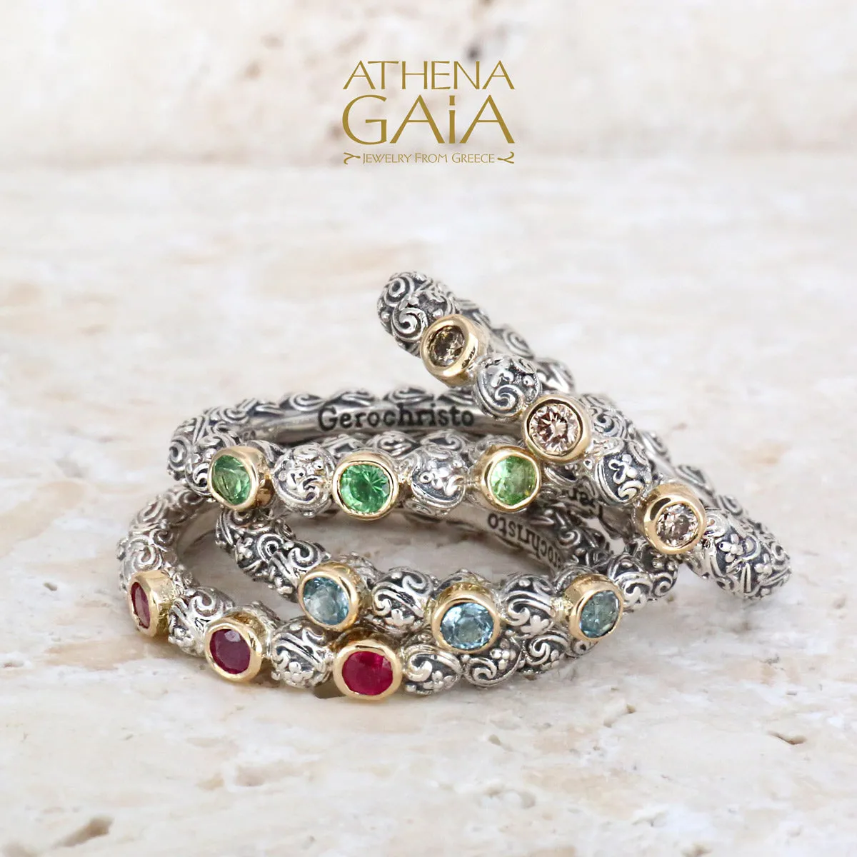 Meadow Breeze Triple Round Stone Stackable Ring