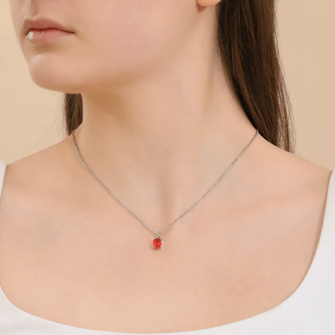 Memories: "JANUARY" | Garnet Necklace | White Gold-Plated