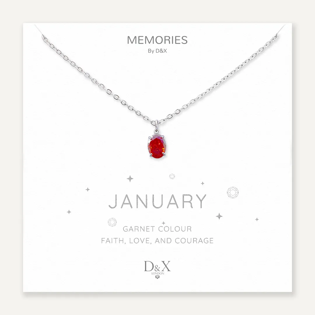 Memories: "JANUARY" | Garnet Necklace | White Gold-Plated