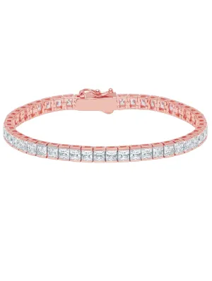 Mens Square Cut Tennis Bracelet Finished in 18kt Rose Gold