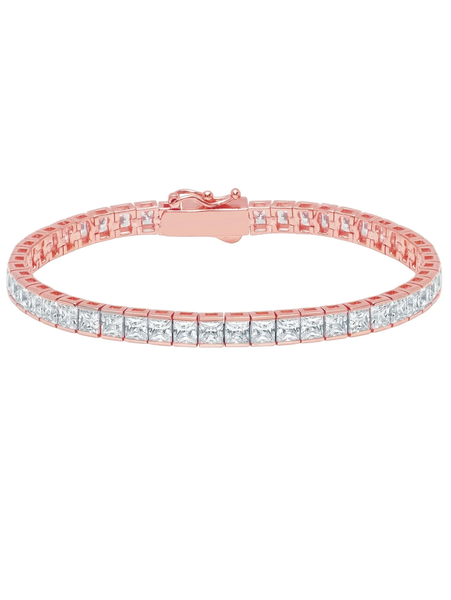 Mens Square Cut Tennis Bracelet Finished in 18kt Rose Gold