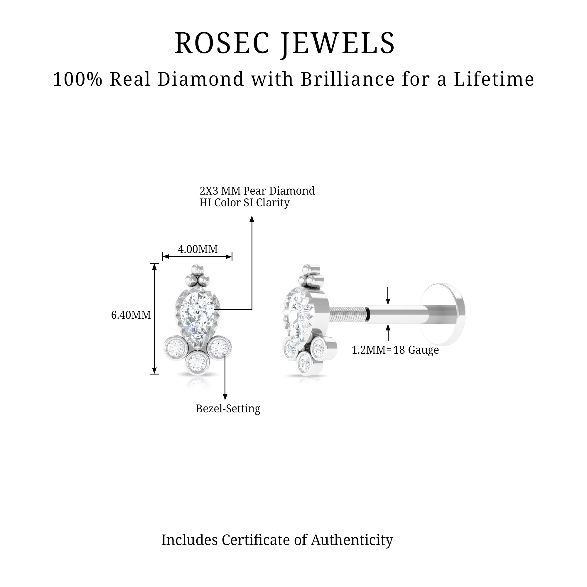 Minimal Diamond Tragus Earring in Beaded Bezel Setting