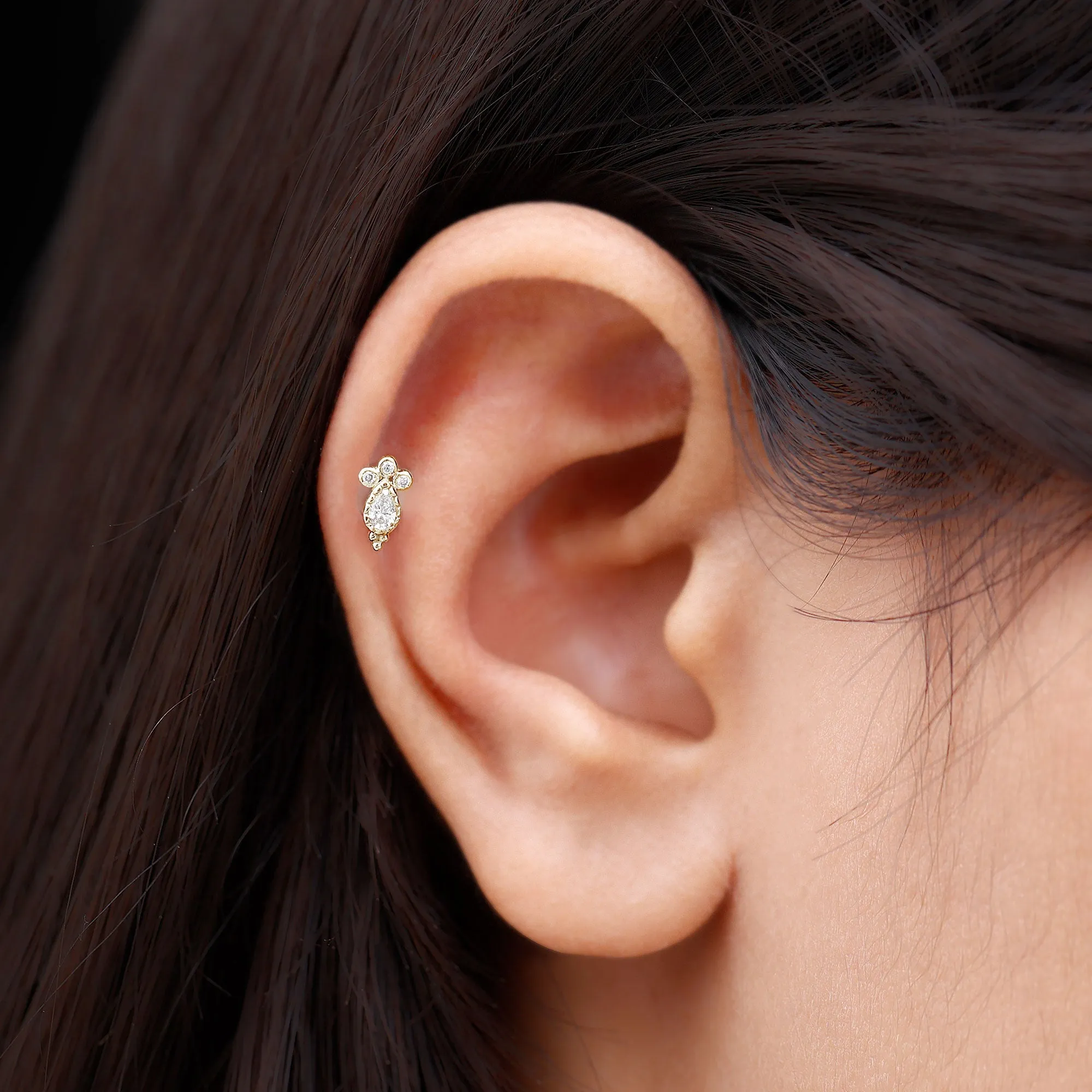 Minimal Diamond Tragus Earring in Beaded Bezel Setting