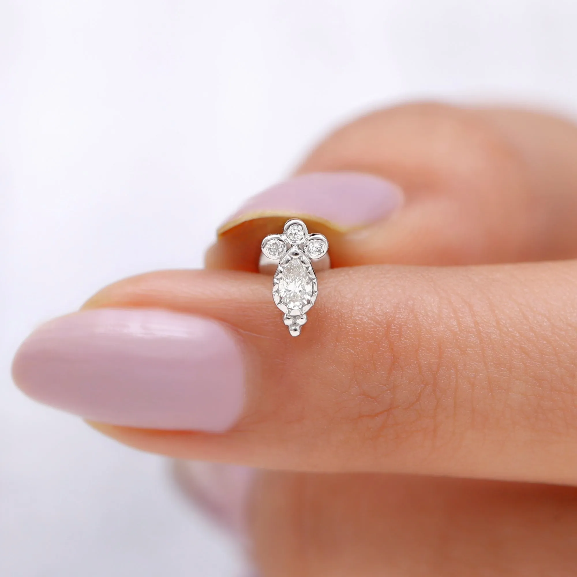 Minimal Diamond Tragus Earring in Beaded Bezel Setting