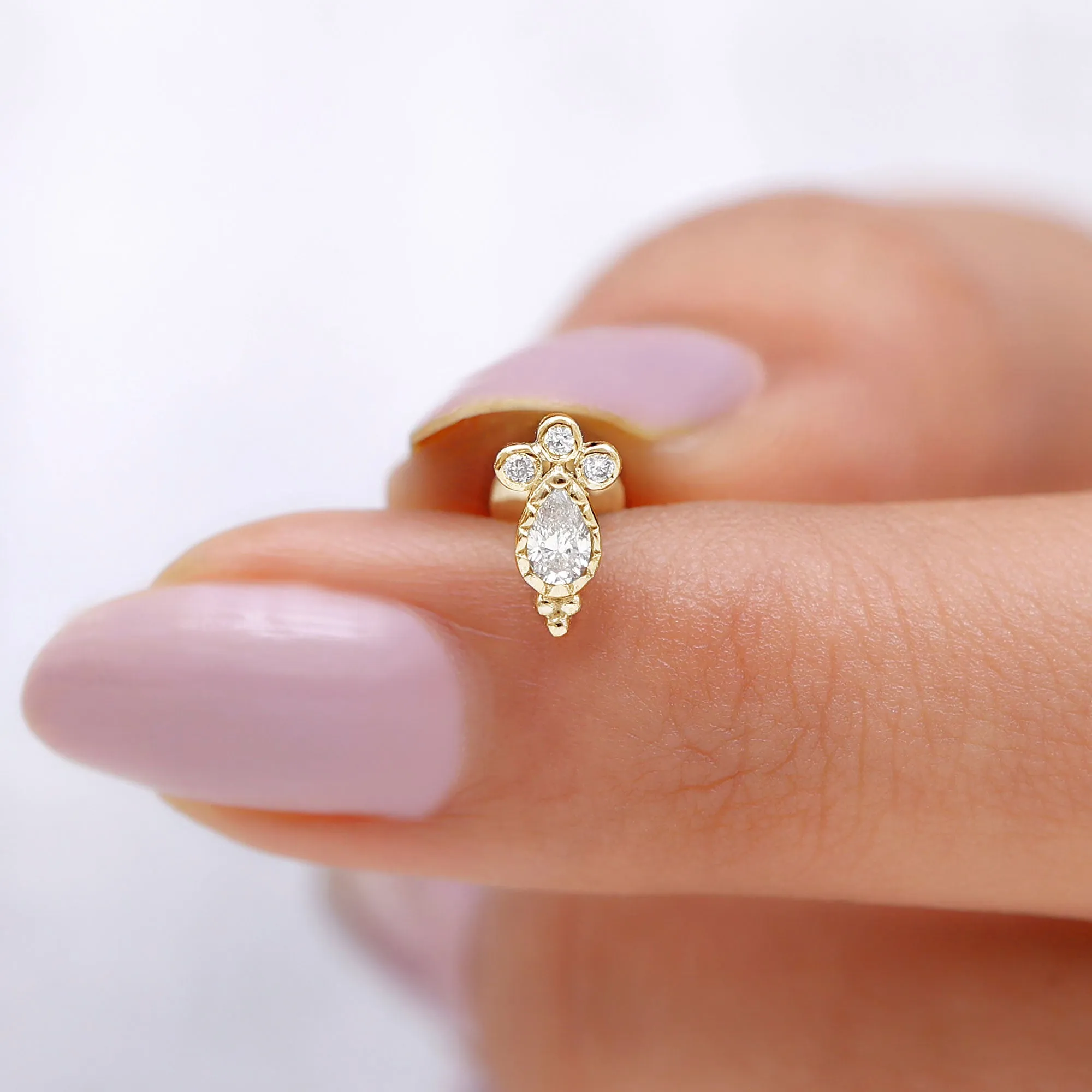 Minimal Diamond Tragus Earring in Beaded Bezel Setting