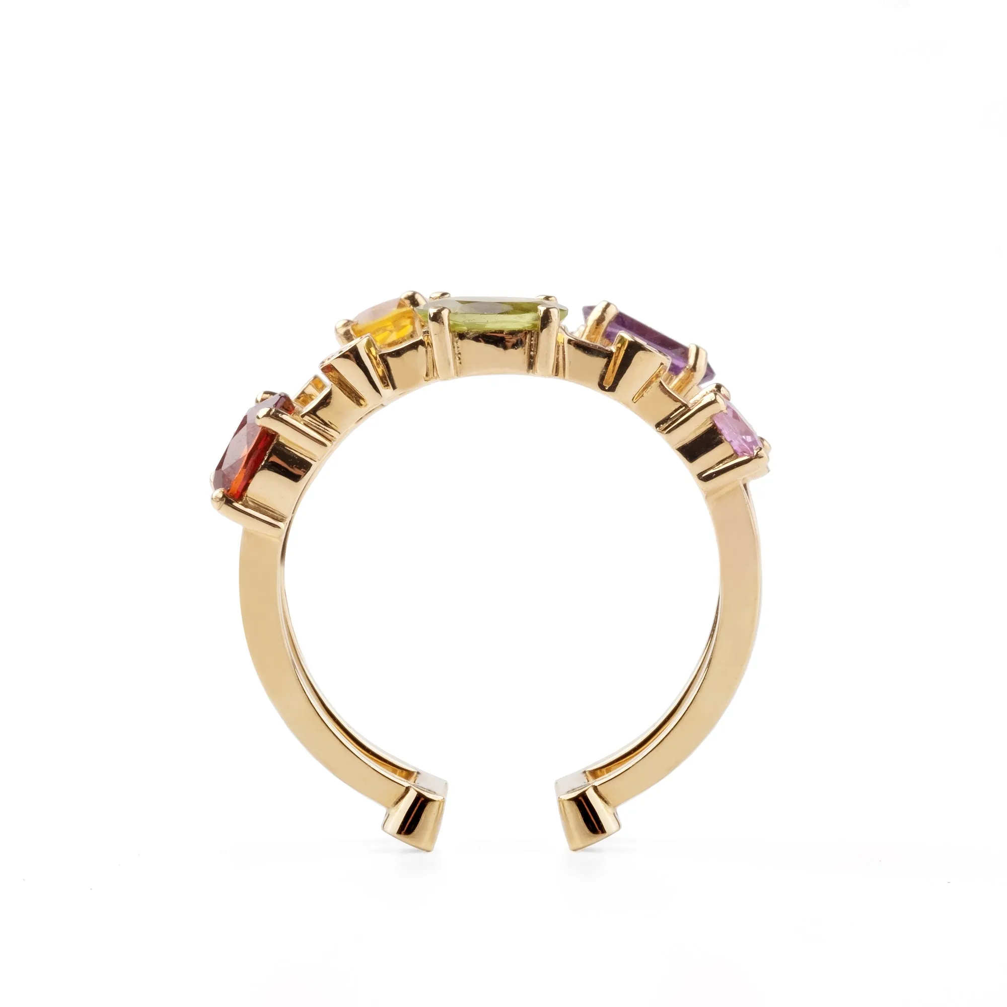 Multi coloured gemstones 18k yellow gold Double row ring