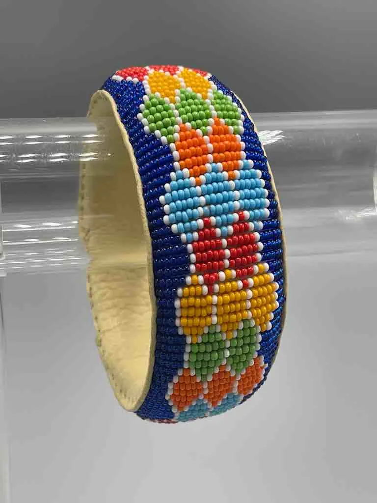 Multicolor Design Wide Beaded Leather Bracelet - Mali