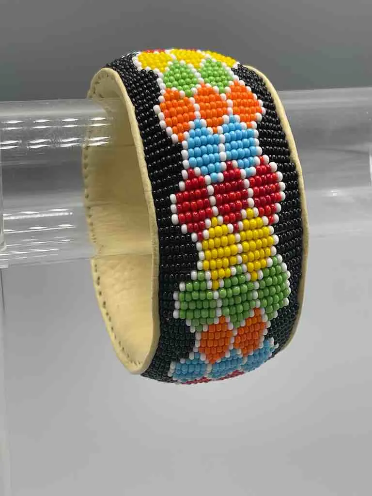 Multicolor Design Wide Beaded Leather Bracelet - Mali