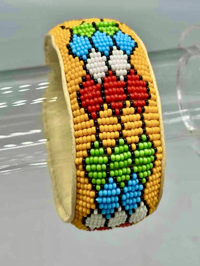 Multicolor Design Wide Beaded Leather Bracelet - Mali