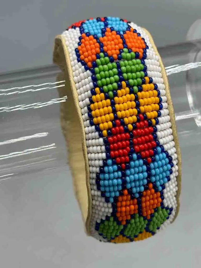 Multicolor Design Wide Beaded Leather Bracelet - Mali