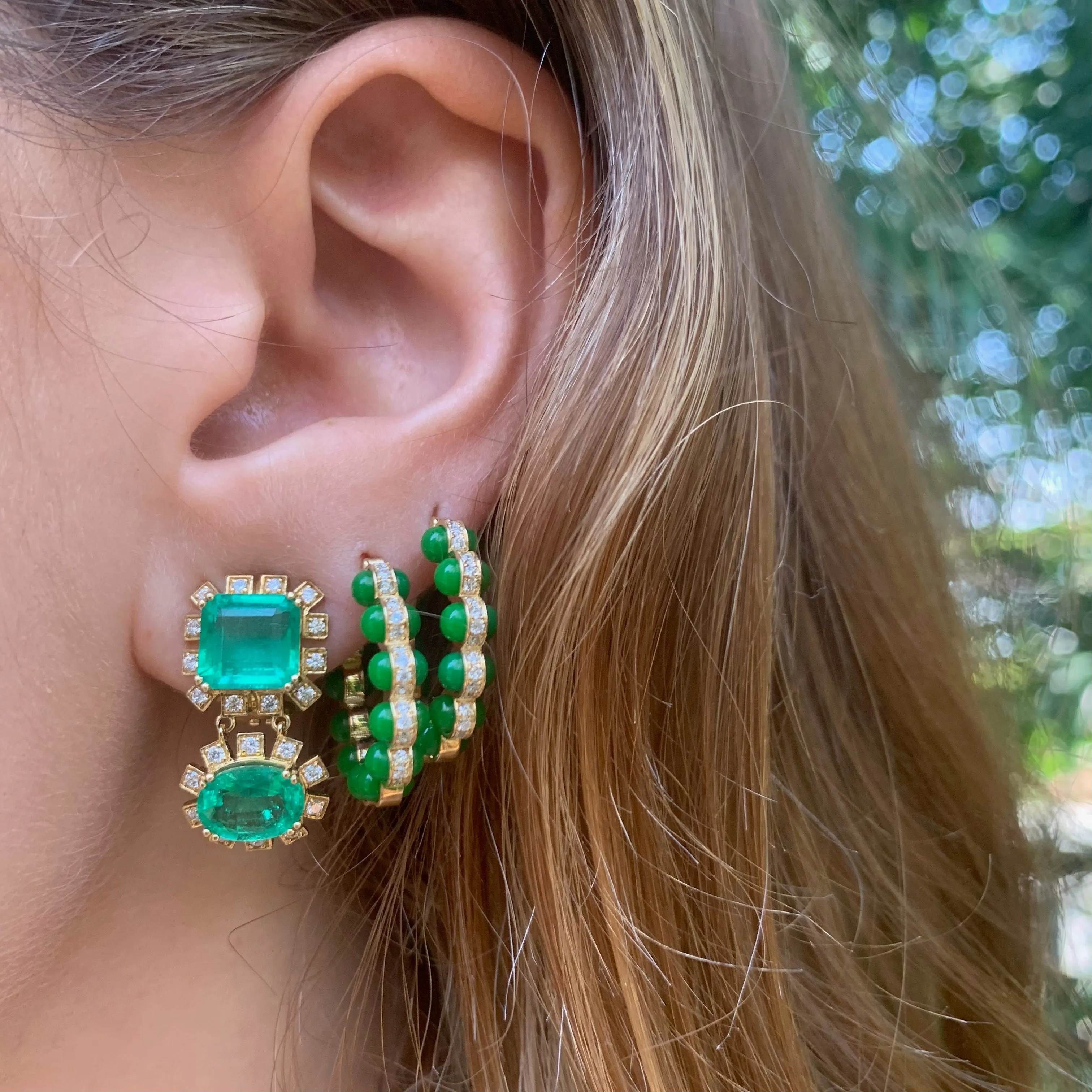Multishape Emerald Diamond Earrings