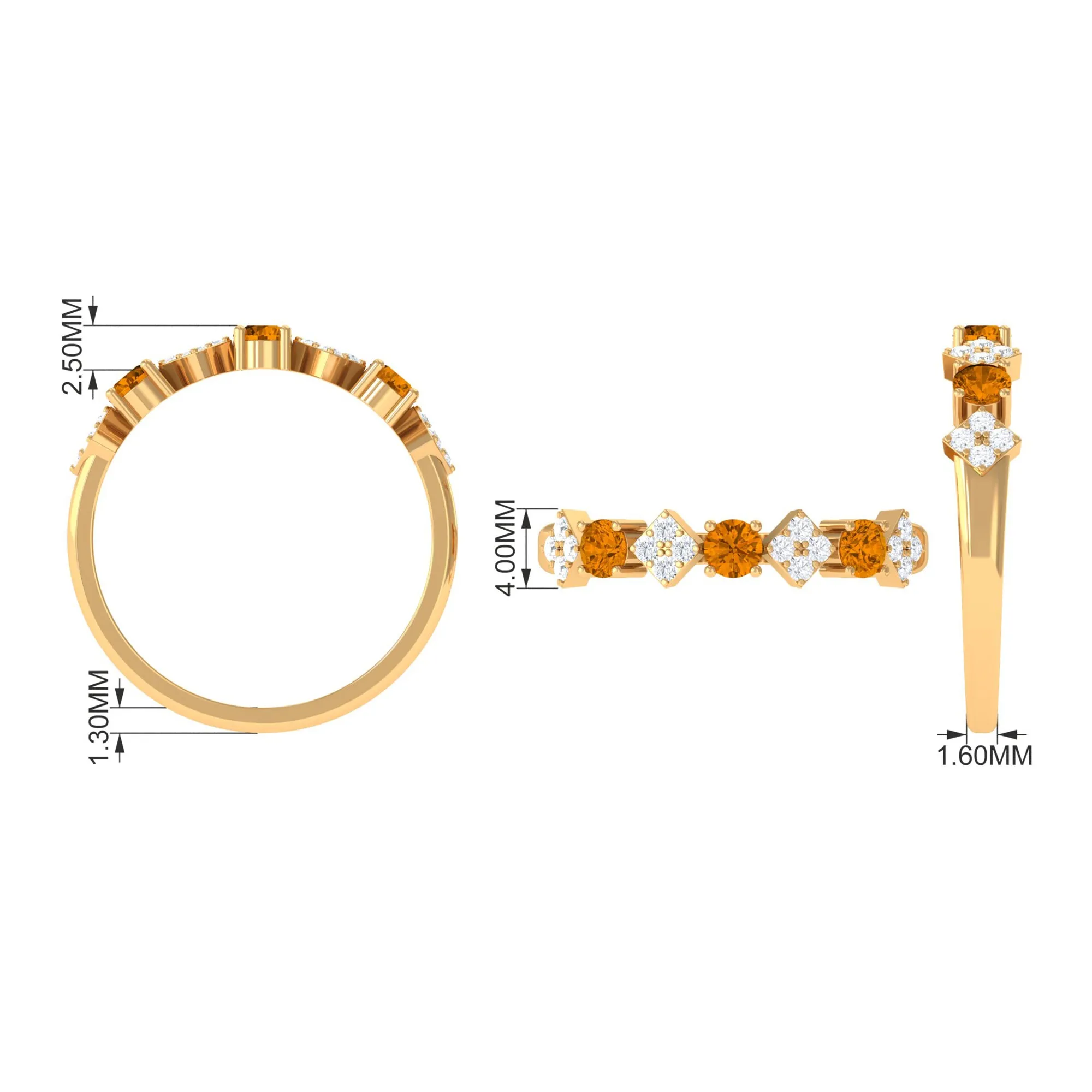 Natural Citrine and Diamond Half Eternity Band Ring in Gold