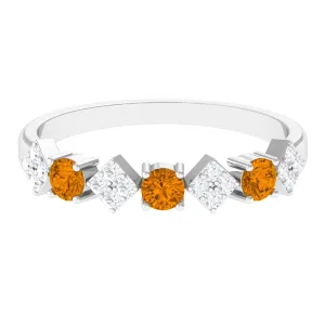 Natural Citrine and Diamond Half Eternity Band Ring in Gold