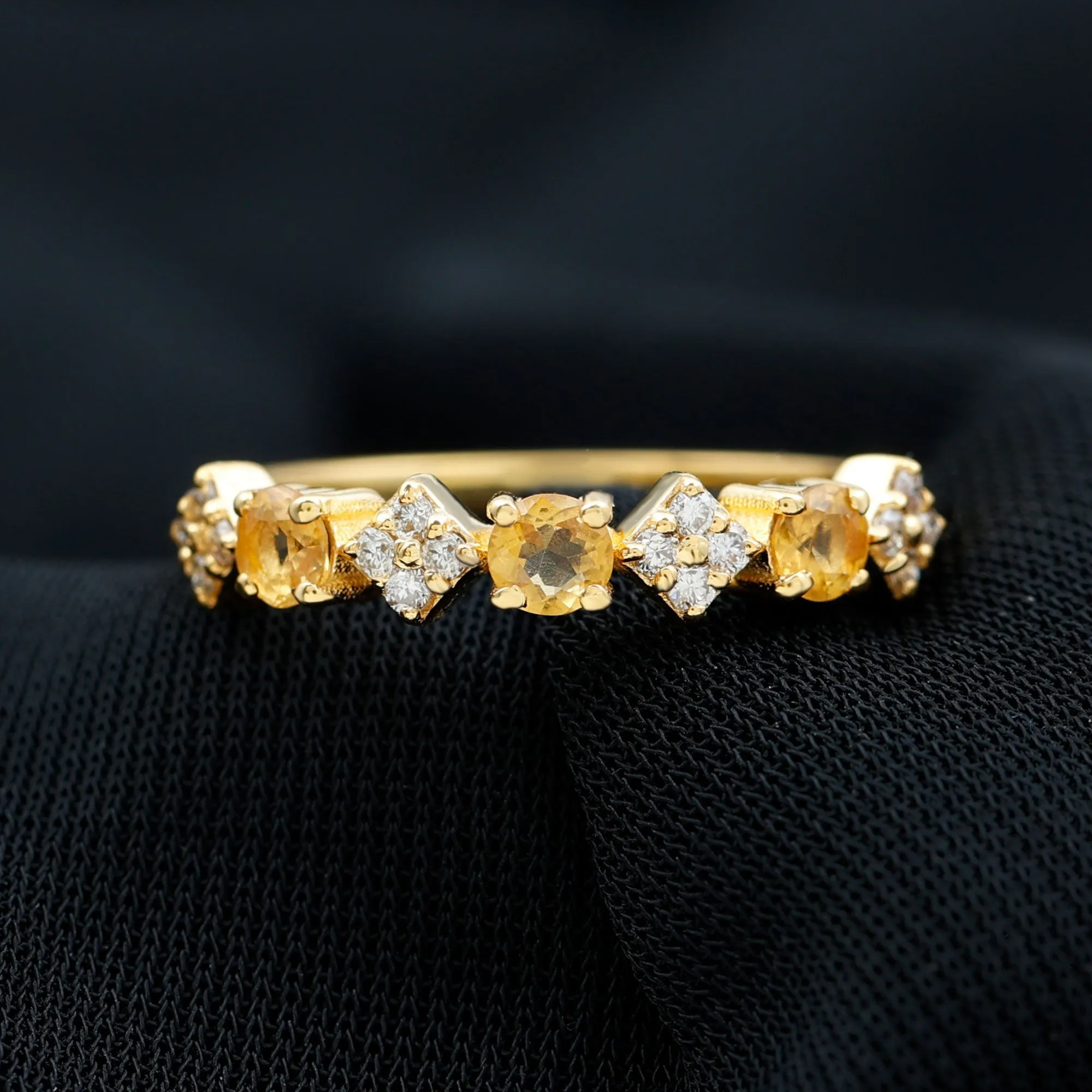 Natural Citrine and Diamond Half Eternity Band Ring in Gold