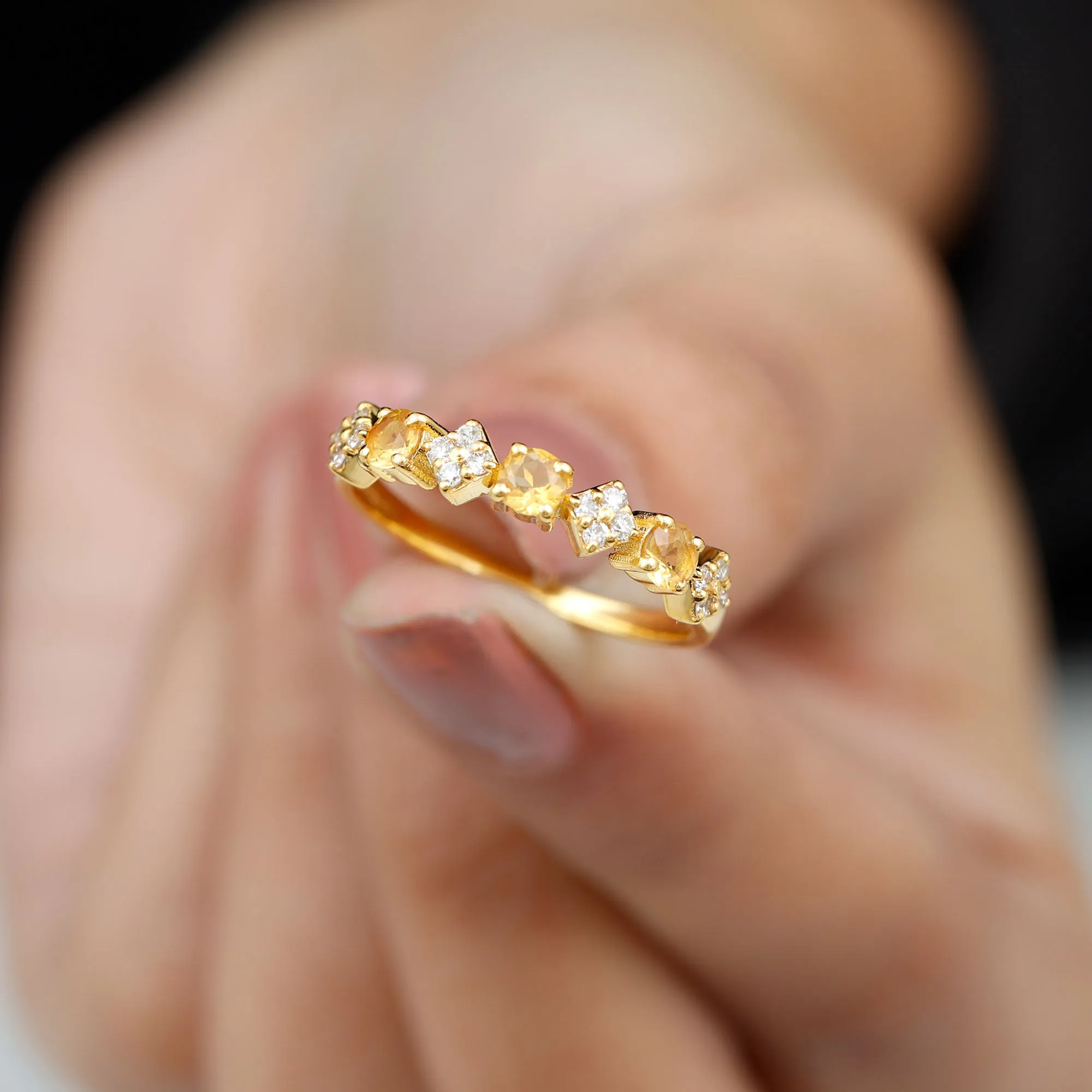 Natural Citrine and Diamond Half Eternity Band Ring in Gold