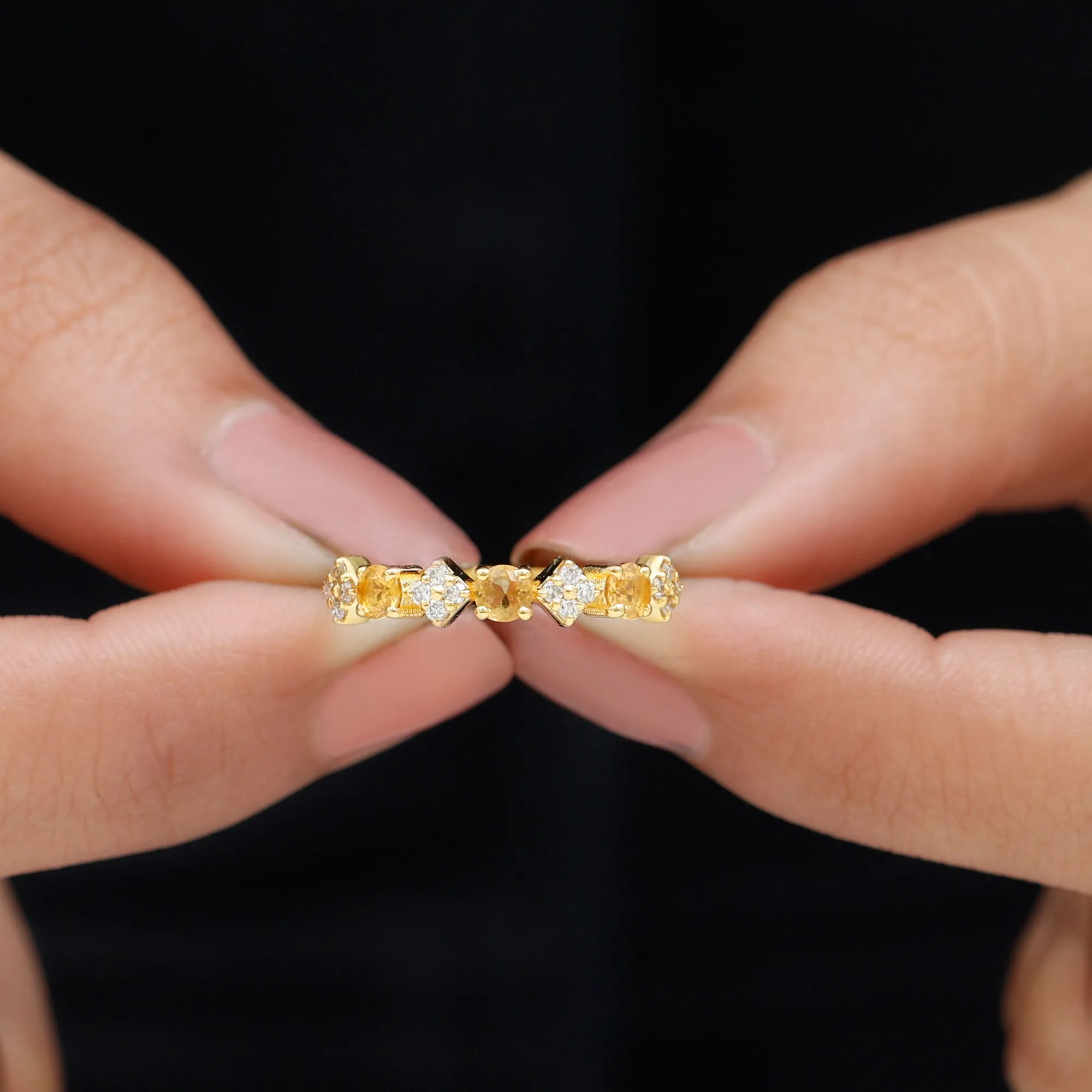 Natural Citrine and Diamond Half Eternity Band Ring in Gold
