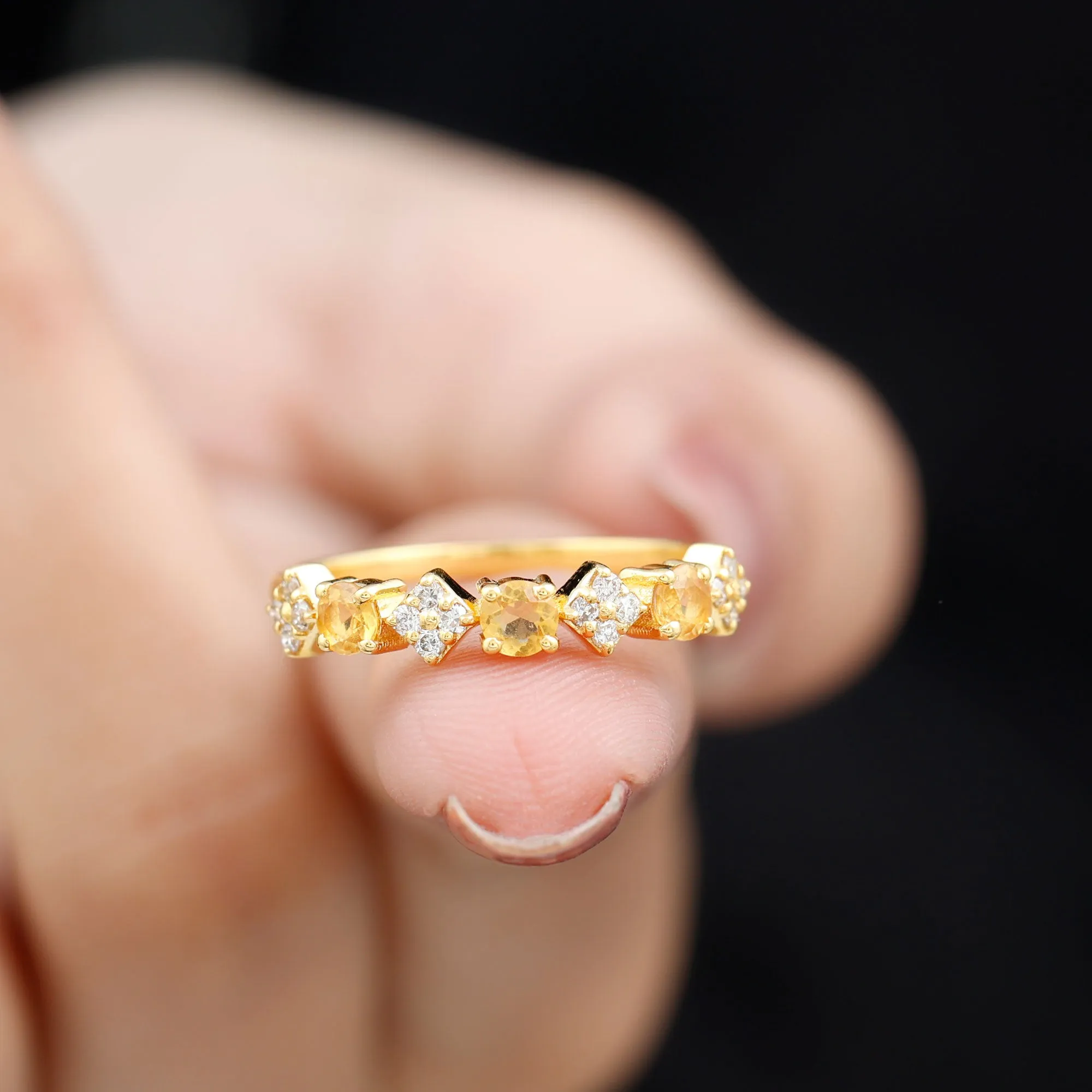 Natural Citrine and Diamond Half Eternity Band Ring in Gold