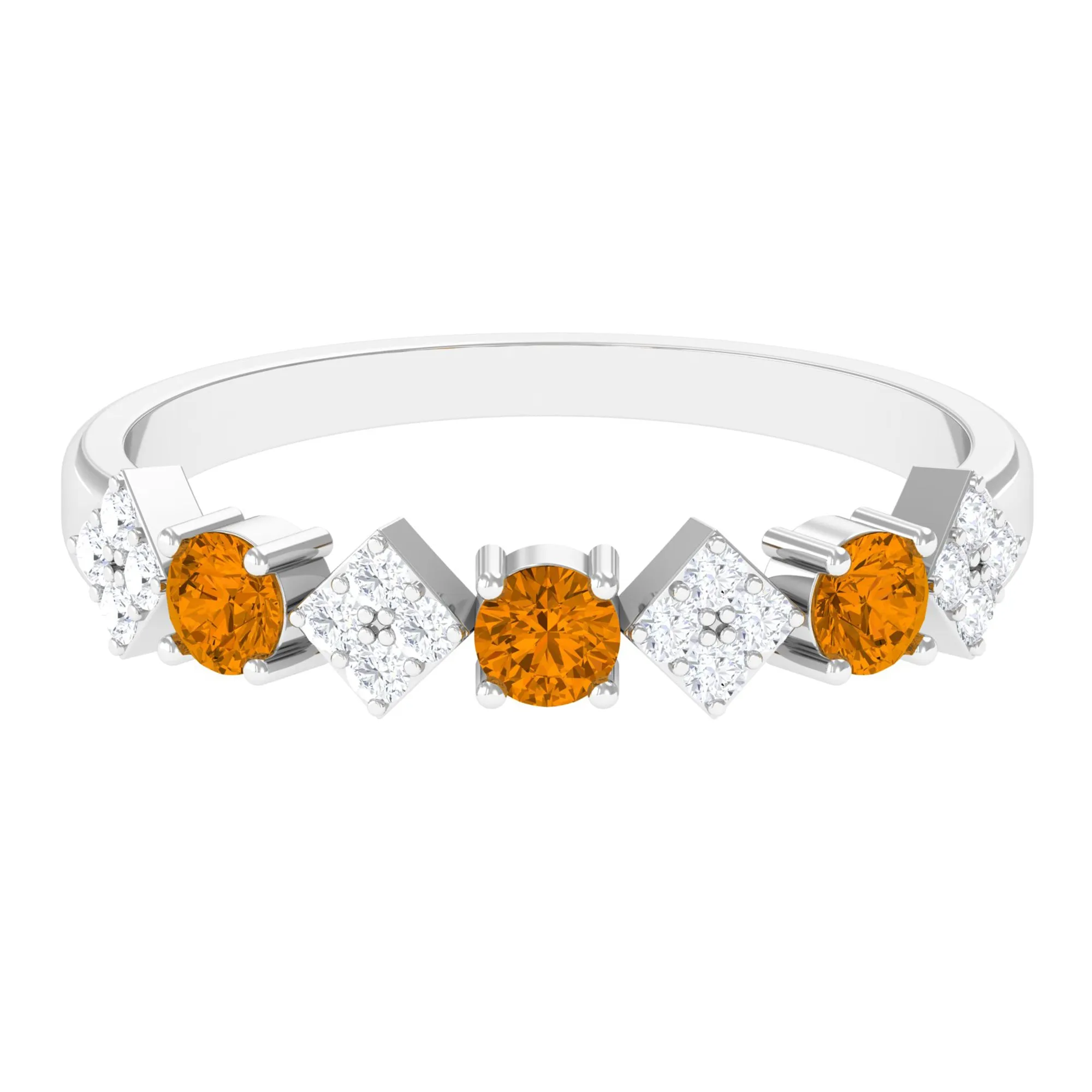 Natural Citrine and Diamond Half Eternity Band Ring in Gold