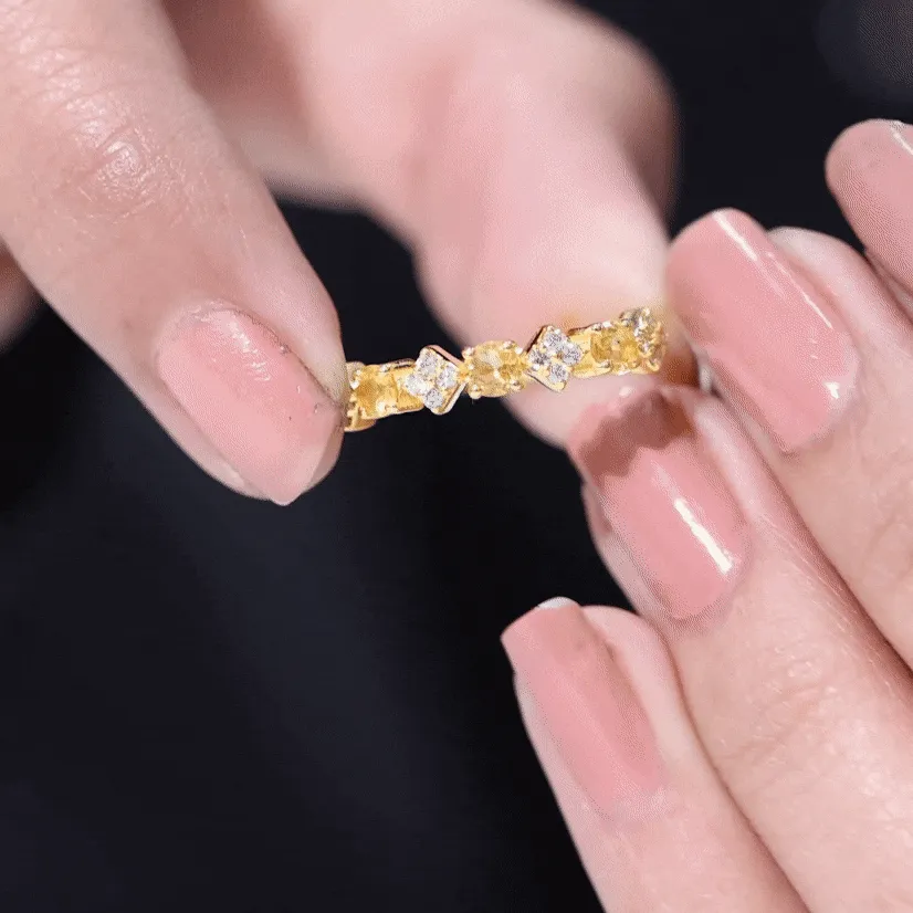 Natural Citrine and Diamond Half Eternity Band Ring in Gold