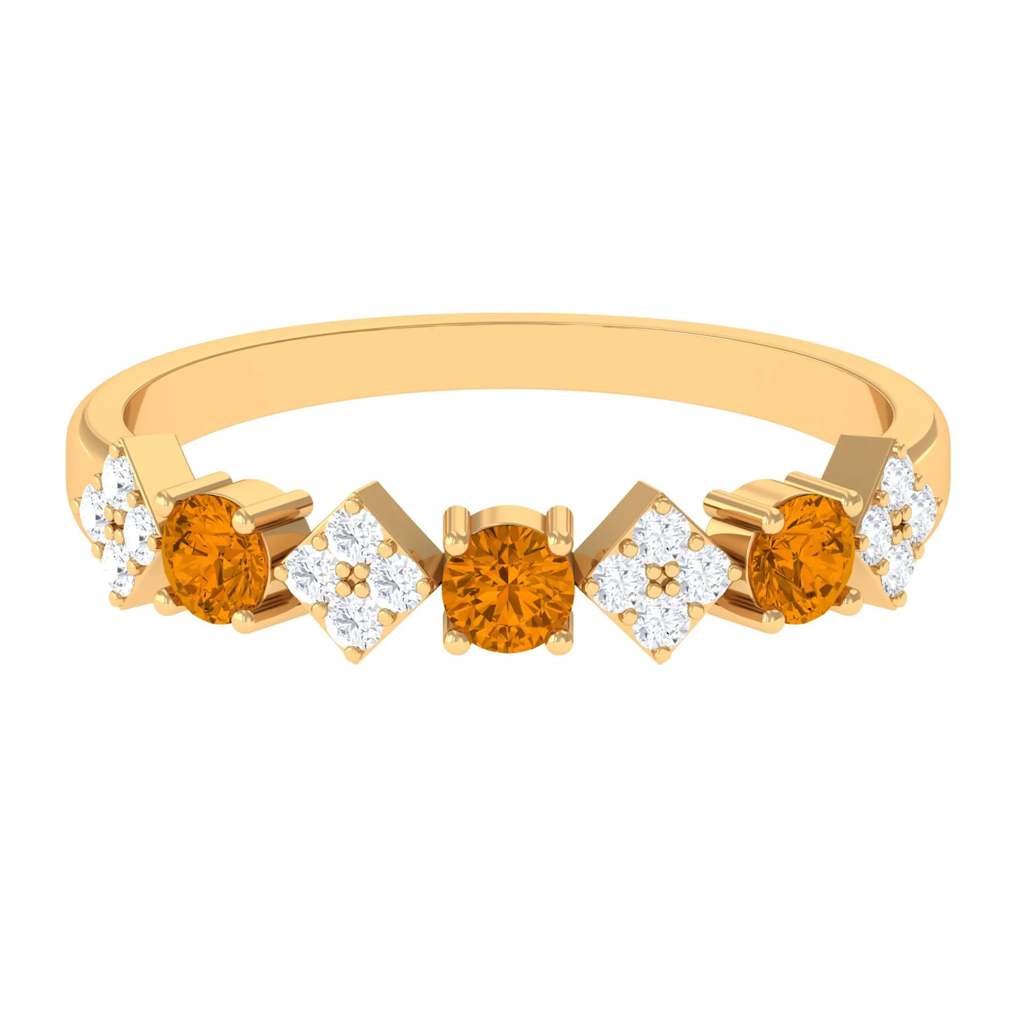 Natural Citrine and Diamond Half Eternity Band Ring in Gold