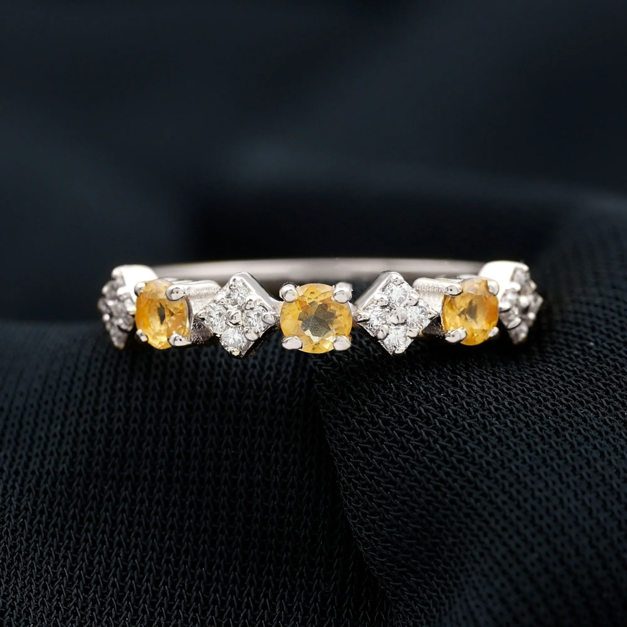 Natural Citrine and Diamond Half Eternity Band Ring in Gold