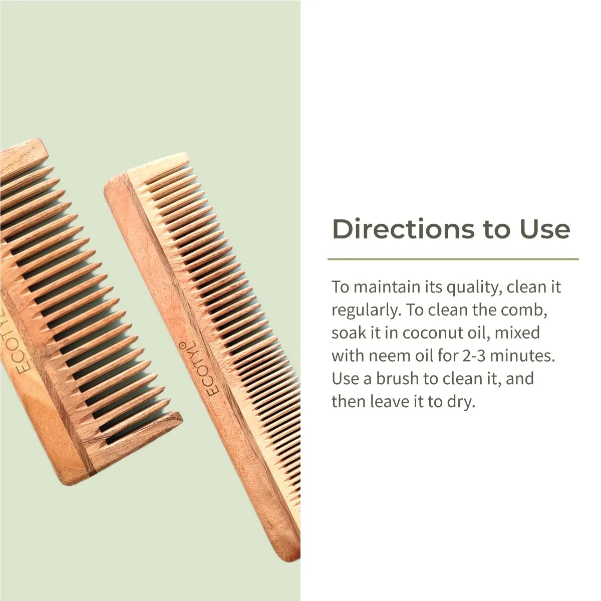 Neem Wood Comb Combo- Detangling & Shampoo Comb | Set of 2