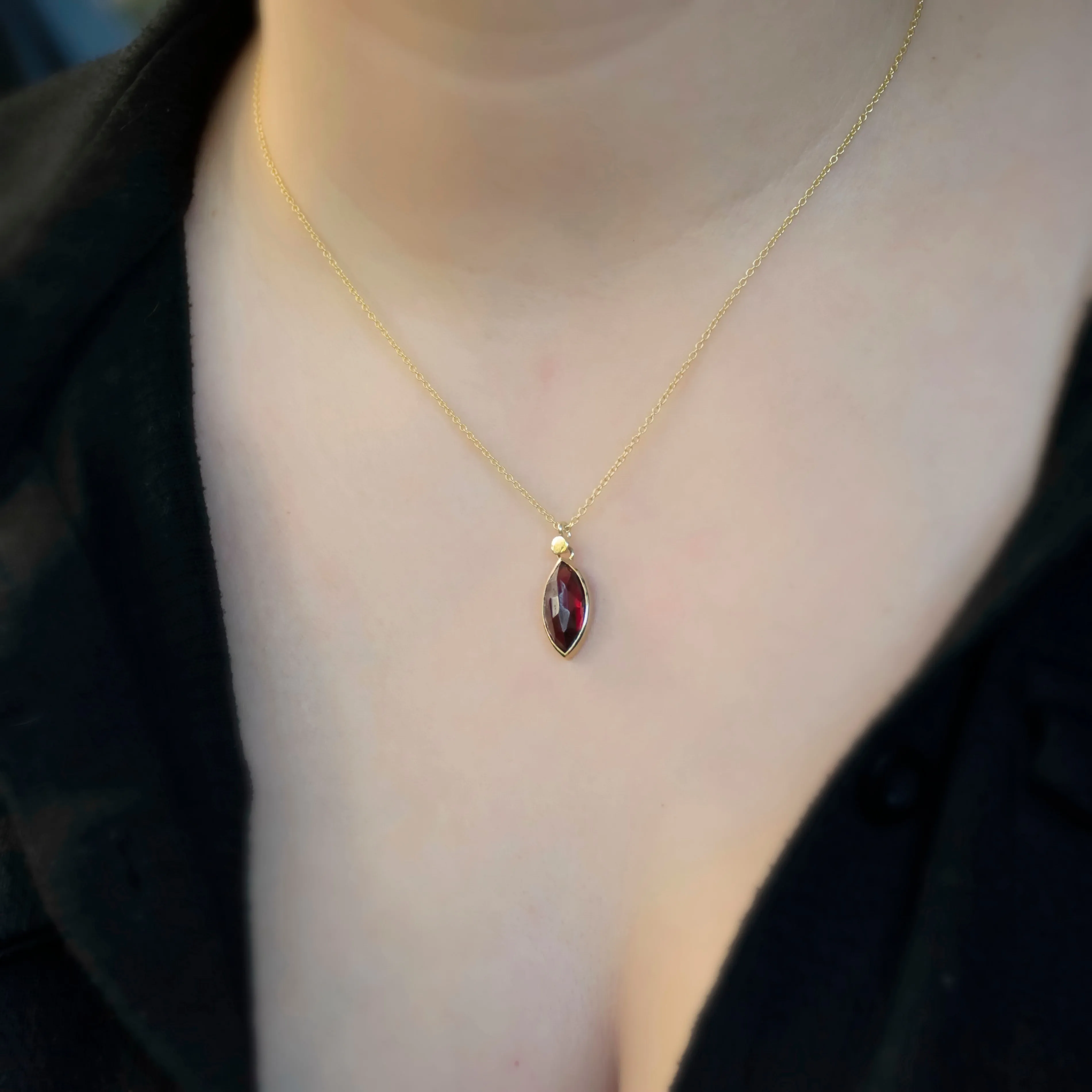 NG4770-1 Gold Necklace with Marquise Garnet Charm