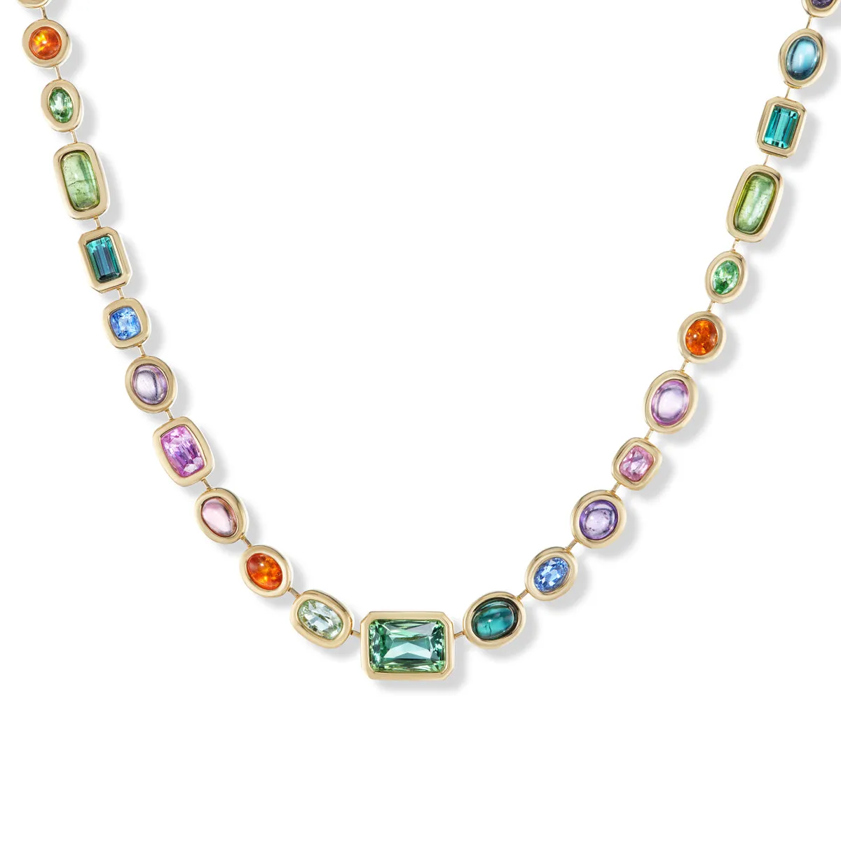One-of-a-Kind Pillow Necklace with Rainbow Cabochons and Faceted Stones