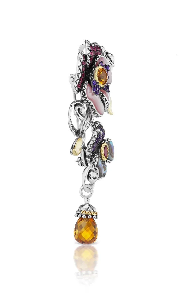 Pansy Pin / Pendant - Pink Garnet, Iolite, Pink Mother of Pearl, Abalone & Citrine (Advanced Order)