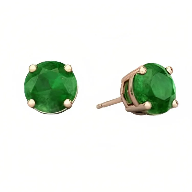 Paris Jewelry 18k Rose Gold 2 Pair Created Emerald 4mm Round & Princess Cut Stud Earrings Plated